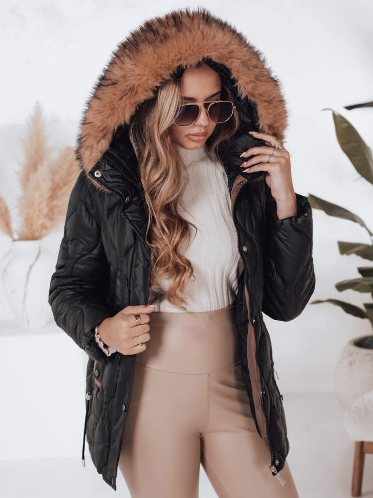 Geacă de iarnă pentru femei LUMORE cu glugă, neagră