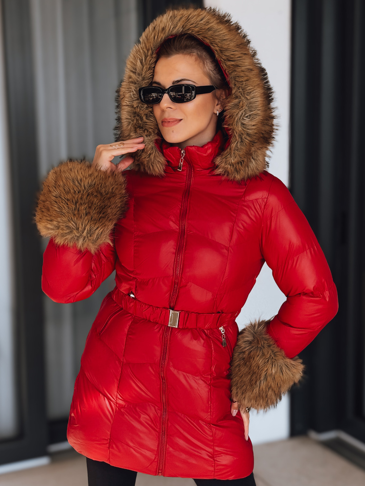 Červená zimní bunda s kožešinou