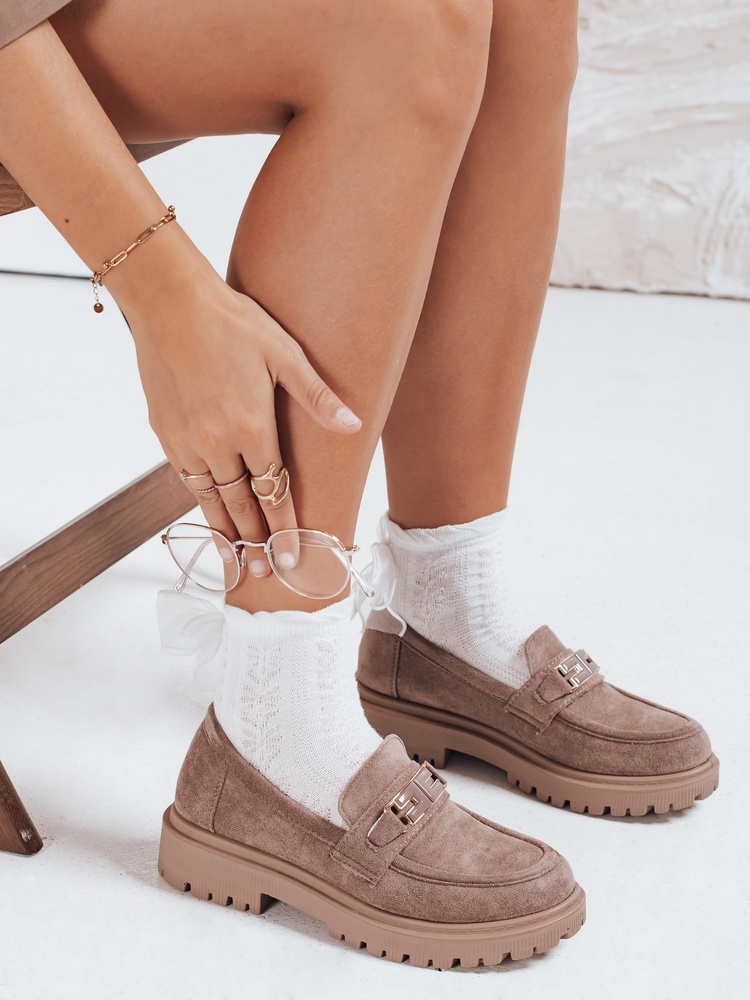 Mokasyny damskie zamszowe beżowe Dstreet