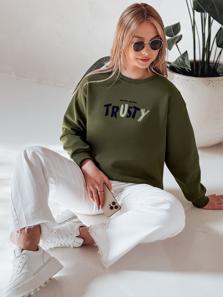 Bluza damska oversize z haftem SOFTRUS zielona Dstreet