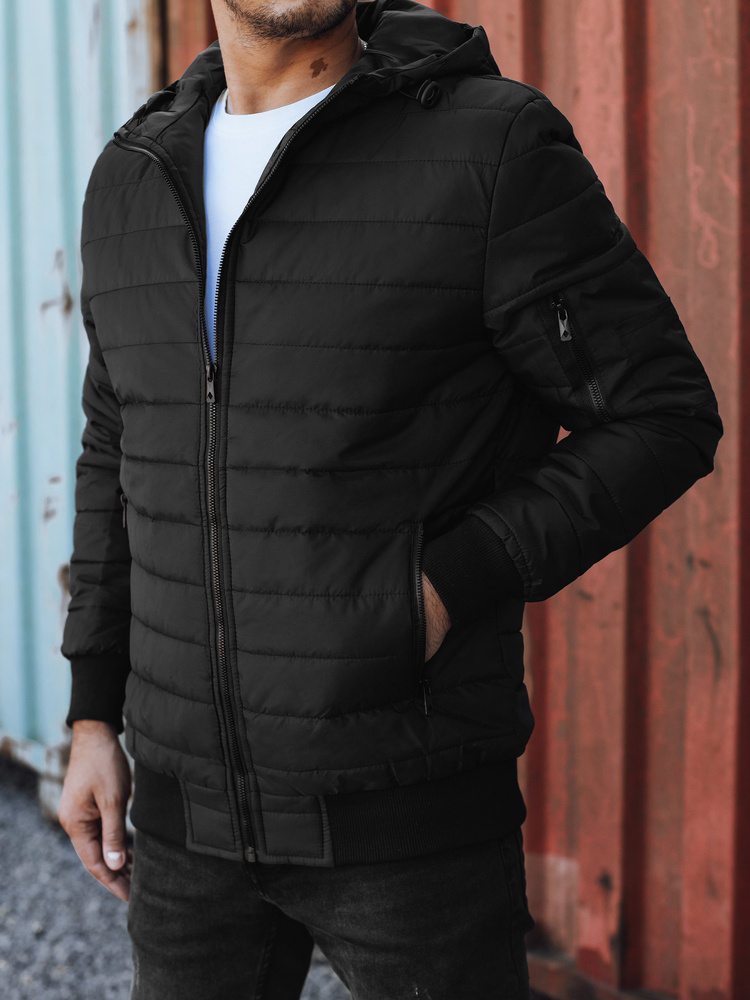 Kurtka męska przejściowa pikowana z kapturem czarna Dstreet