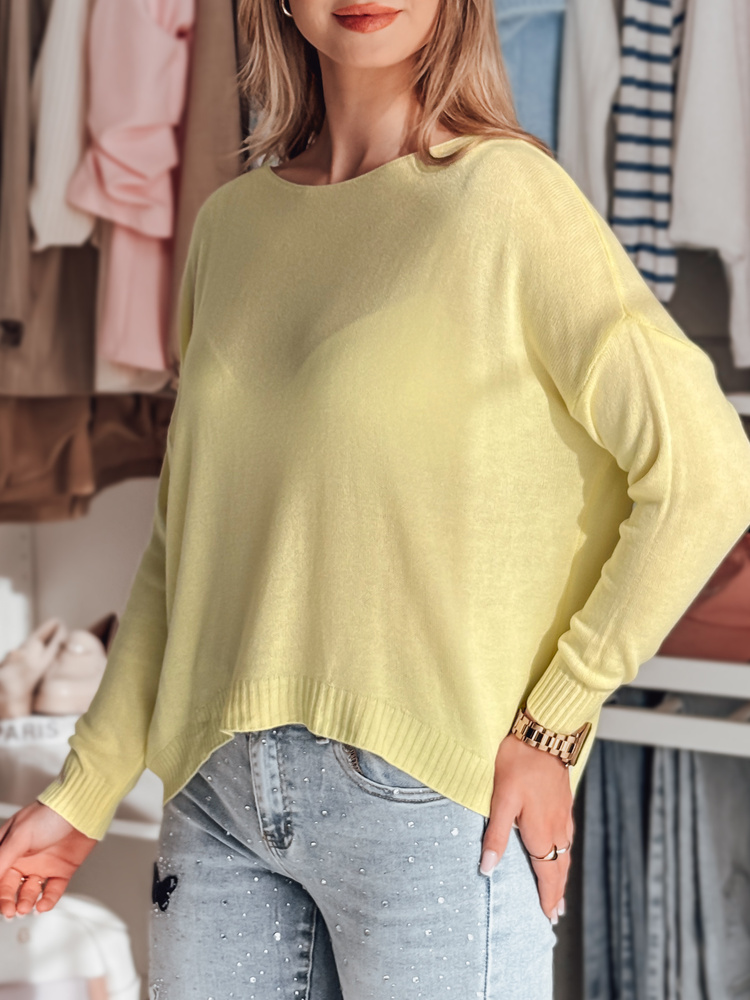 Sweter damski one size oversize gładki SENZIA cytrynowy Dstreet