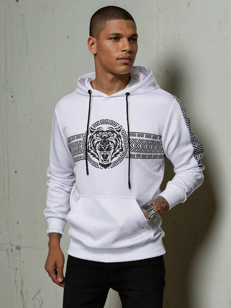 Bluza męska z kapturem i nadrukiem biała Dstreet