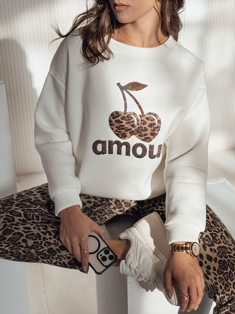 Bluza damska oversize CHERRILUXE z wisienkami kremowa Dstreet