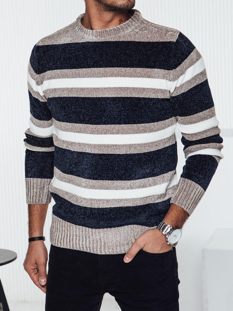 Sweter męski w paski granatowy Dstreet