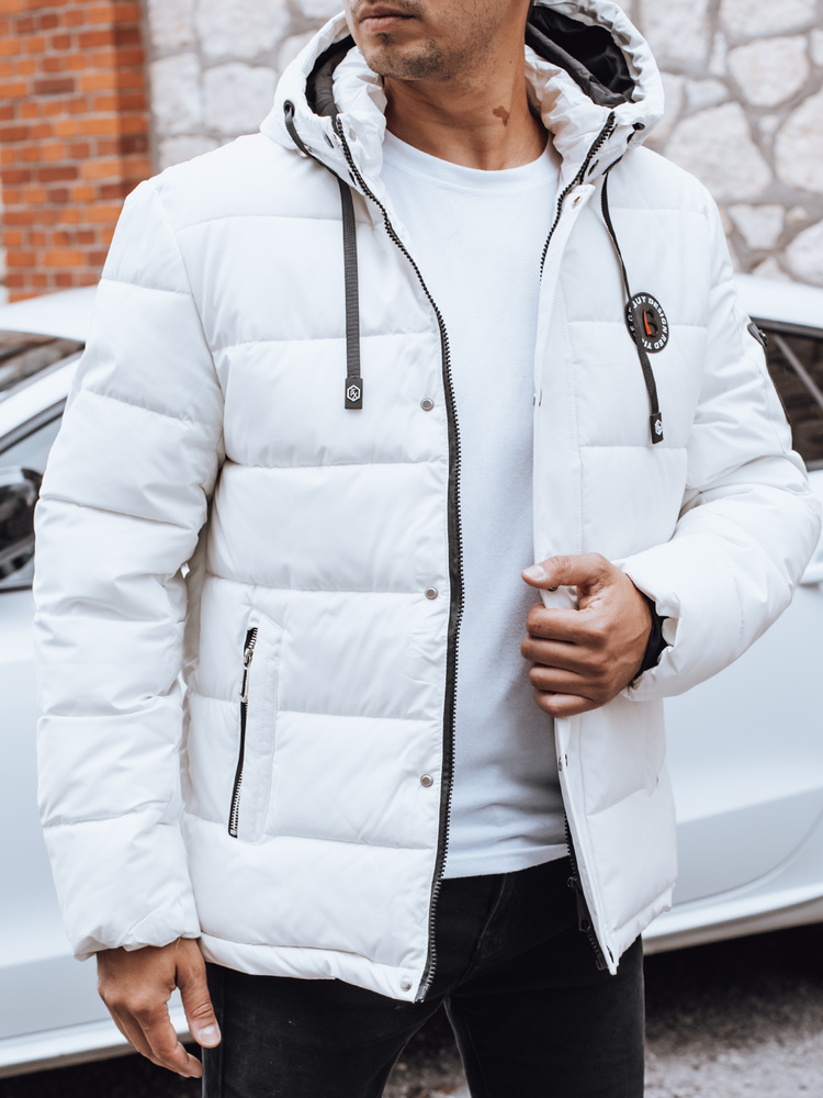 Kurtka męska zimowa pikowana z kapturem biała Dstreet