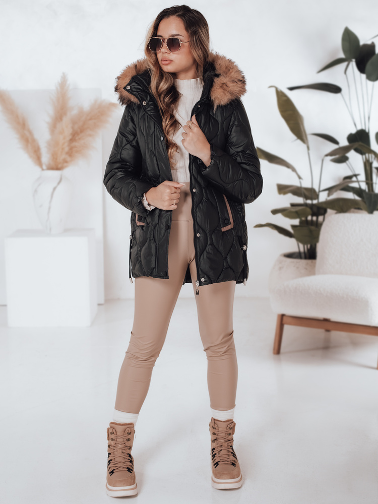 Geacă de iarnă pentru femei LUMORE cu glugă, neagră