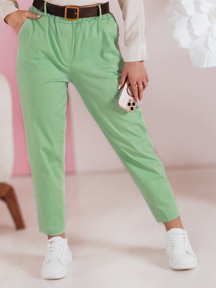 Spodnie damskie casualowe z paskiem SOFELIA jasnozielone Dstreet