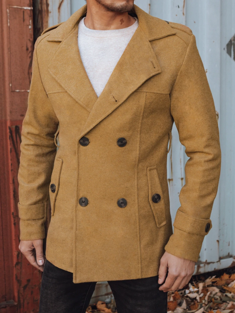 Płaszcz męski dwurzędowy piaskowy Dstreet