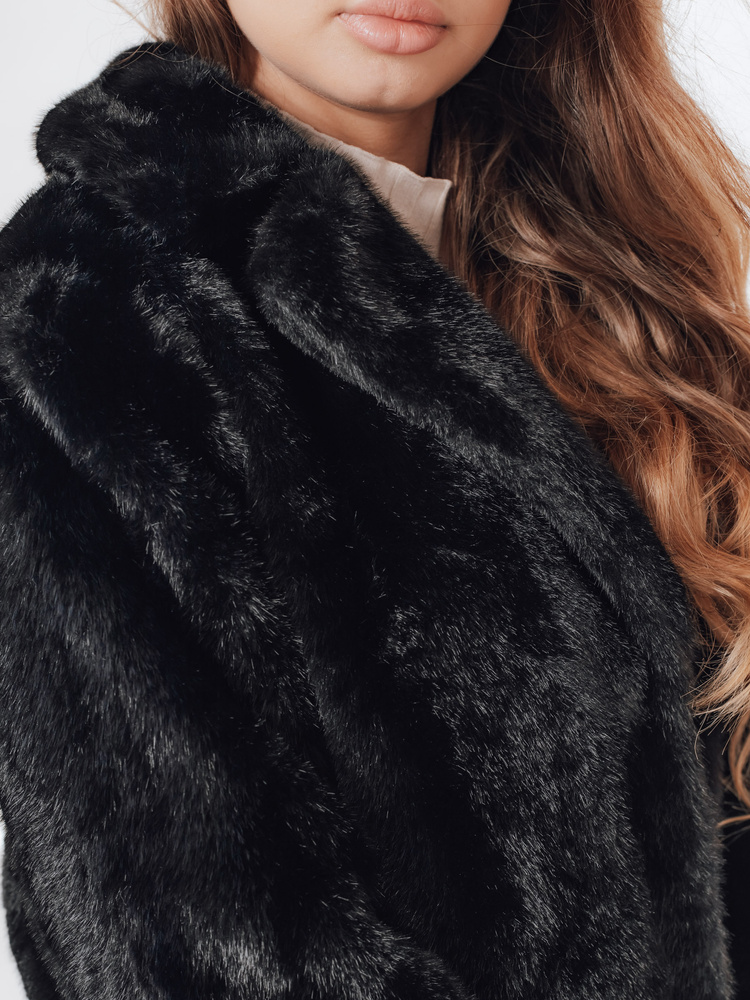 Haină scurtă de blană neagră pentru femei GLAMFLUFFY