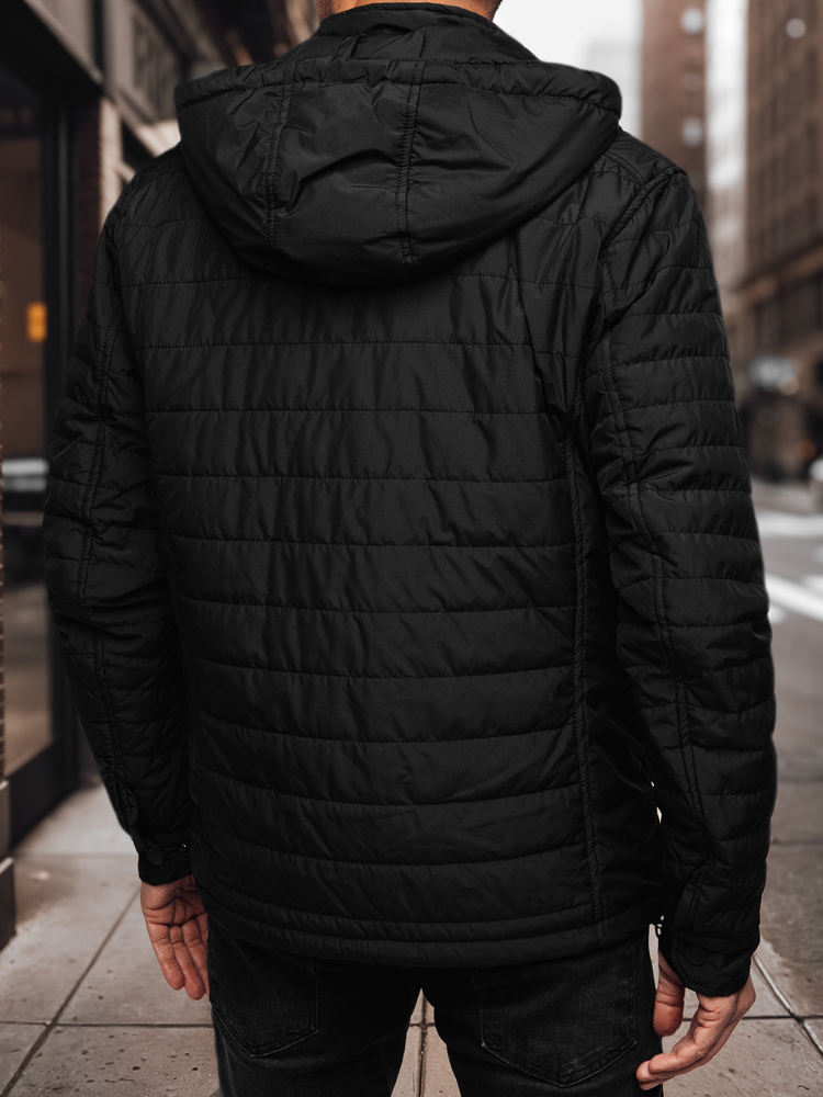 Kurtka męska pikowana z kapturem czarna Dstreet
