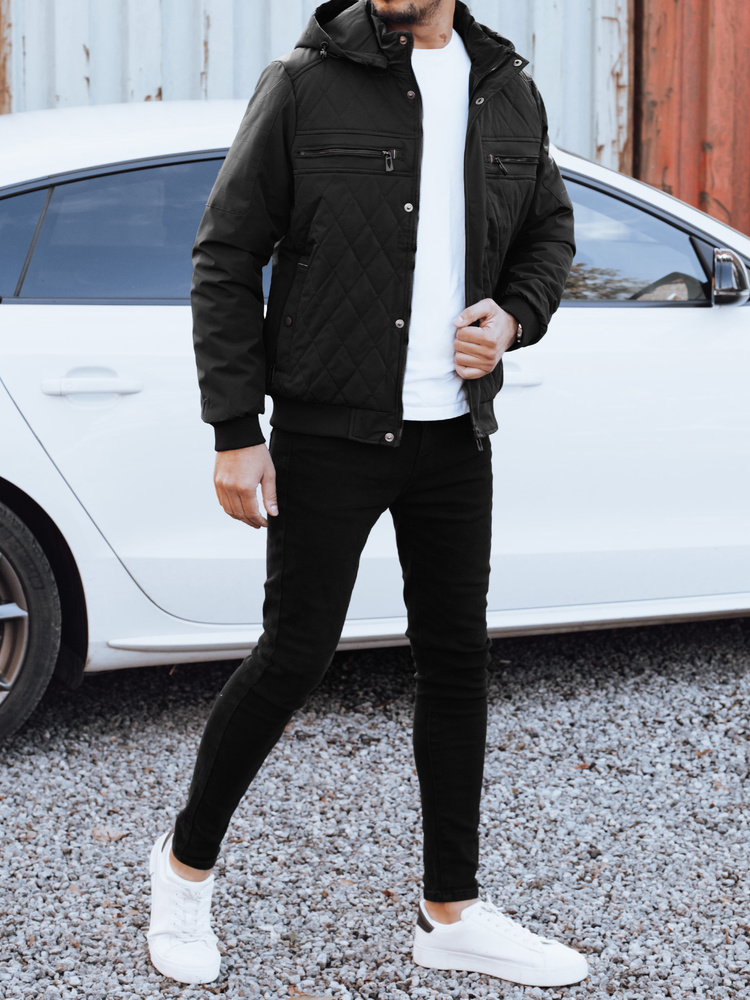 Kurtka męska przejściowa pikowana z kapturem czarna Dstreet