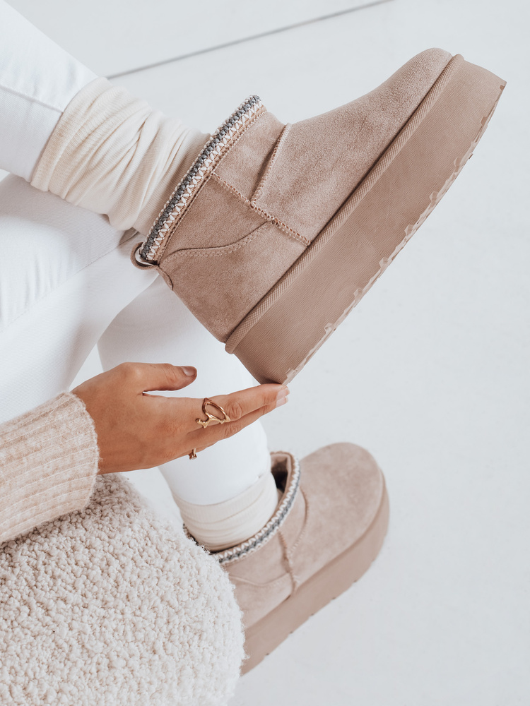 Cizme de zăpadă pentru femei cu platformă, bej deschis