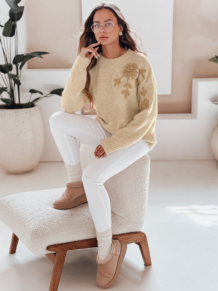 Pulover de damă cu aplicație florală GIRLHERBAL