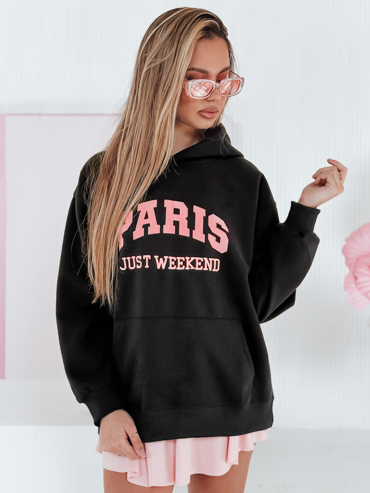 Bluza damska oversize z kapturem PARISSIA czarna Dstreet