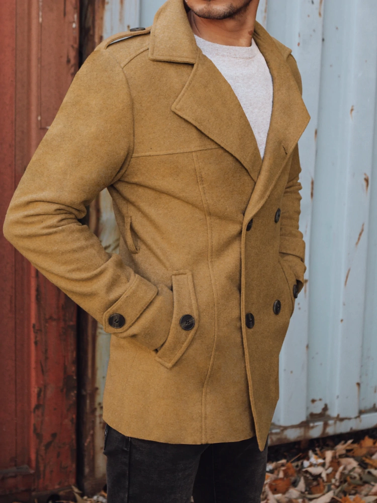 Płaszcz męski dwurzędowy piaskowy Dstreet