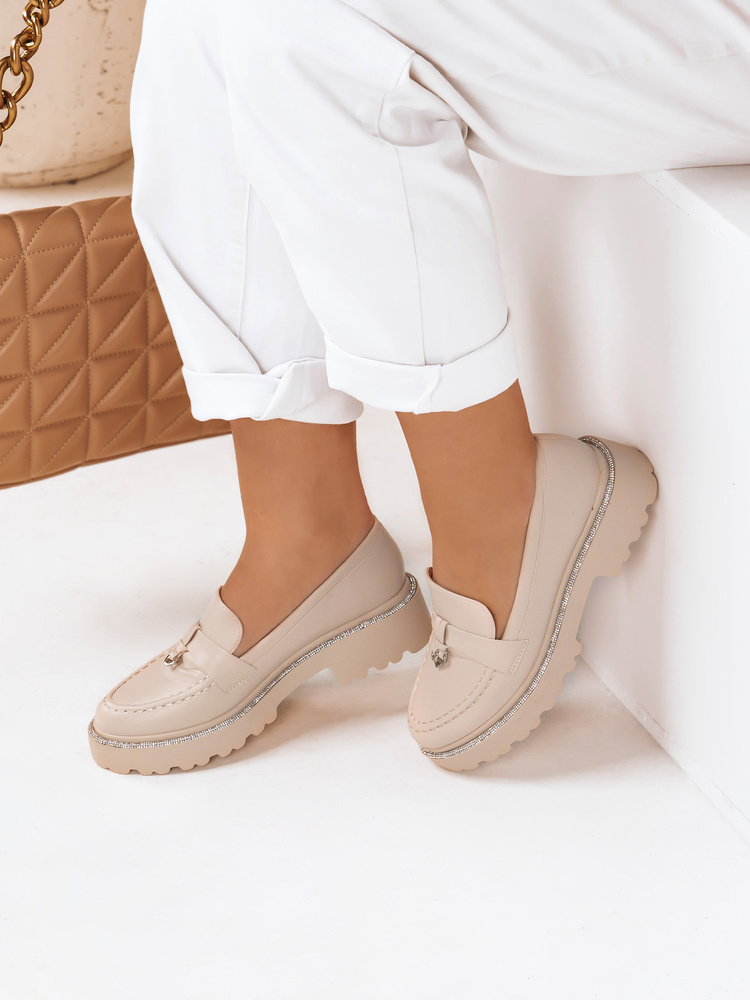 Mokasyny damskie LOAFELIA beżowe Dstreet