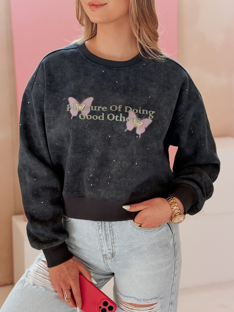 Bluza damska oversize tie-dye w motyle SPARKI granatowa Dstreet