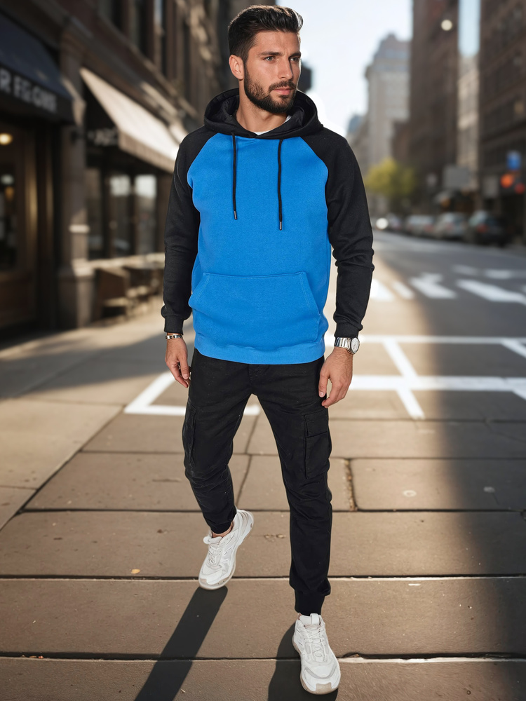 Bluza męska basic z kapturem niebieska Dstreet