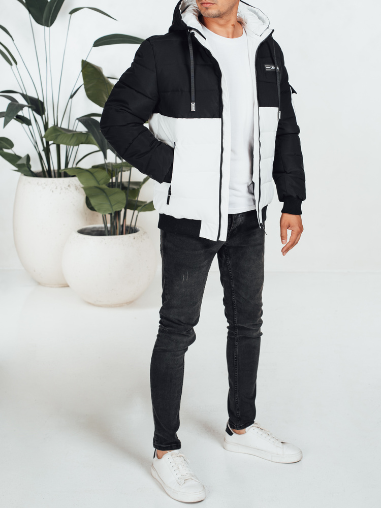 Kurtka męska zimowa z kapturem czarno-biała Dstreet