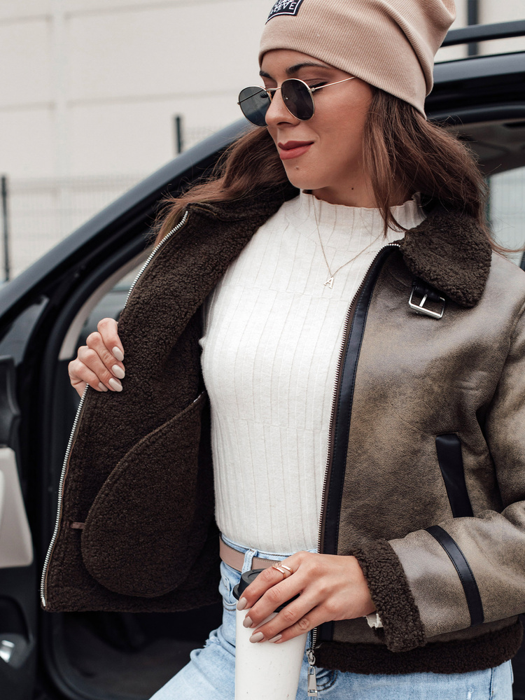 Jachetă de damă din piele întoarsă KASAMIRA cu blană