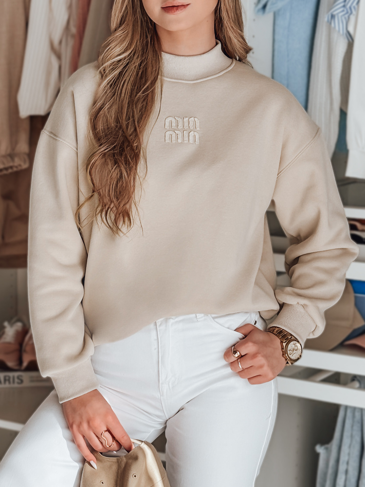 Bluza damska oversize z naszywką LOVASON beżowa Dstreet