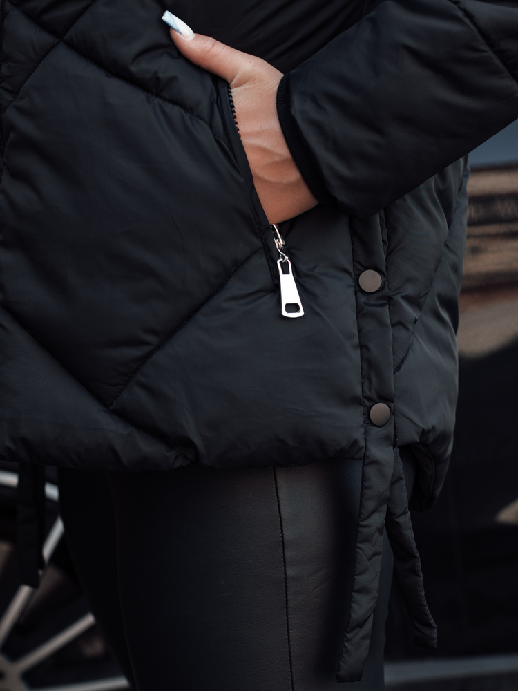 Geacă de iarnă pentru femei LESISI cu glugă, neagră