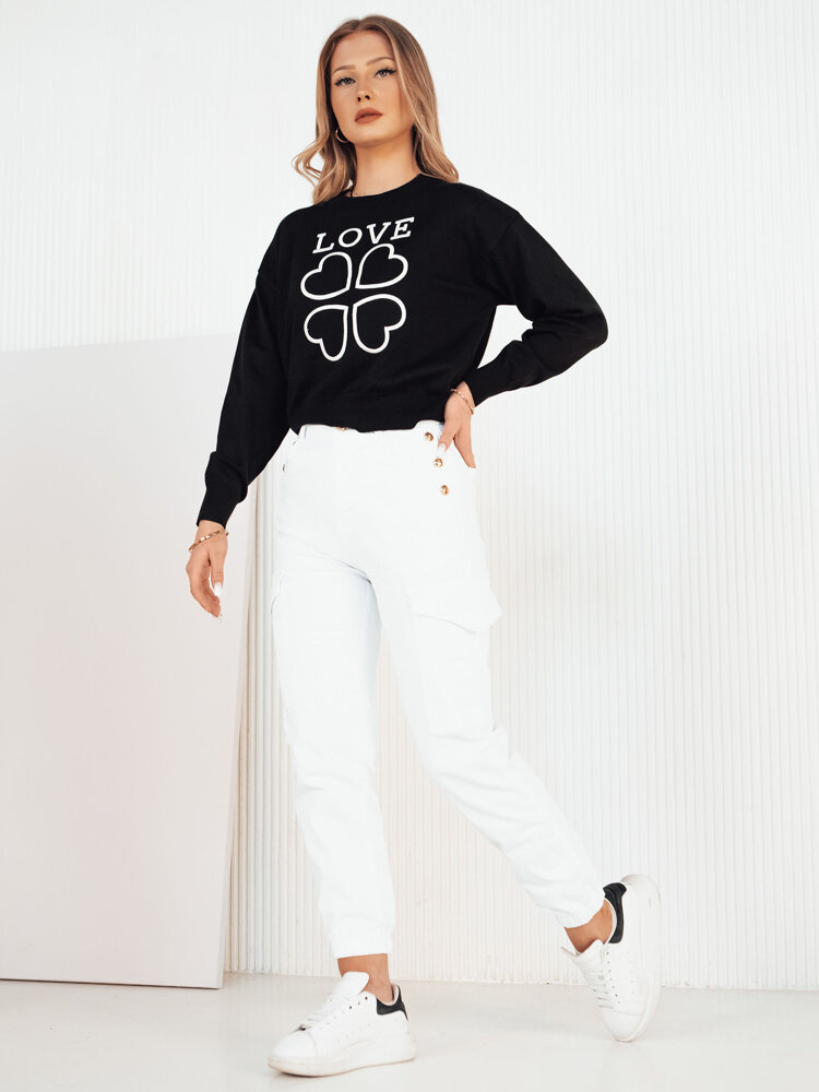 Sweter damski z nadrukiem CLOVER czarny Dstreet