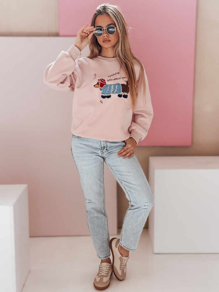 Bluza damska oversize z haftem DOGSWEETY różowa Dstreet