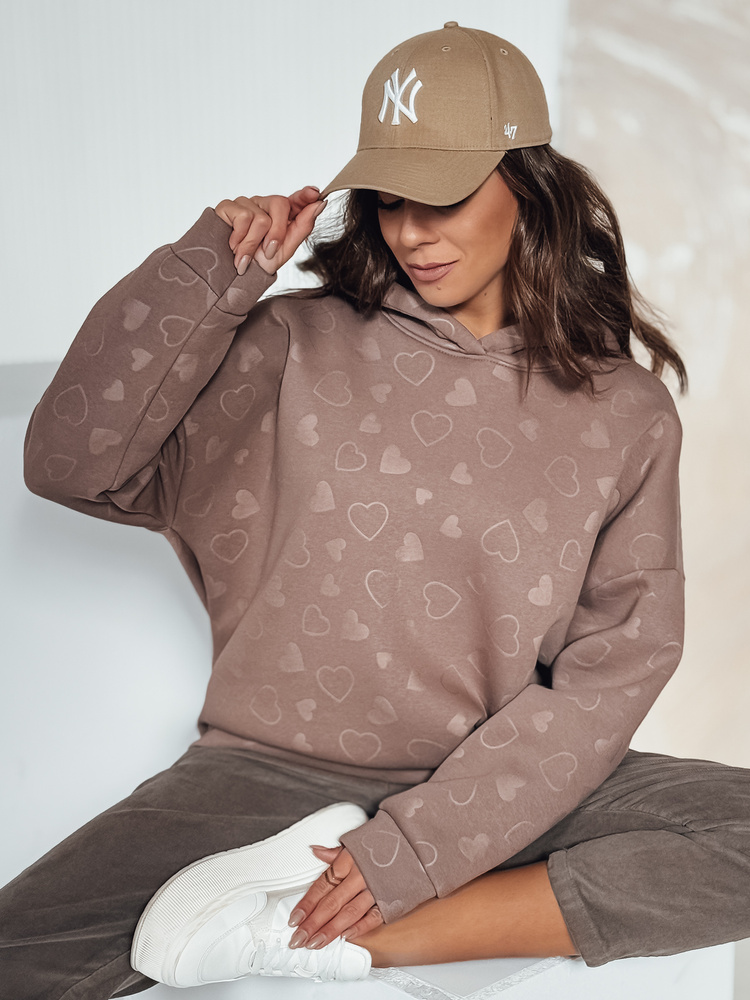 Bluza Damska Oversize LOVEHEART W Serduszka Beżowa Dstreet