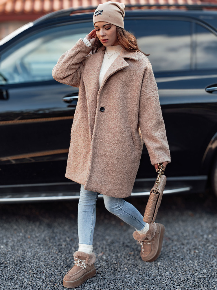 Palton de damă PLUSHLINE piele de miel bej