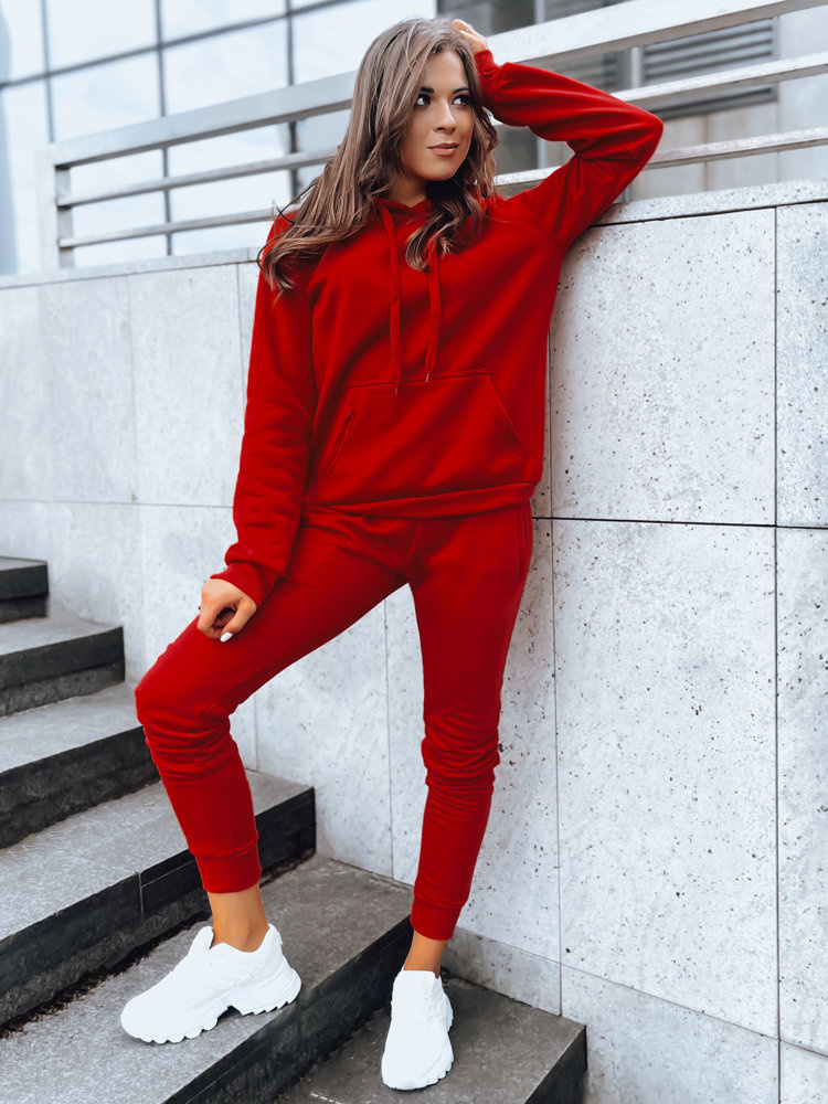 DStreet Bluza damska BASIC z kapturem czerwona