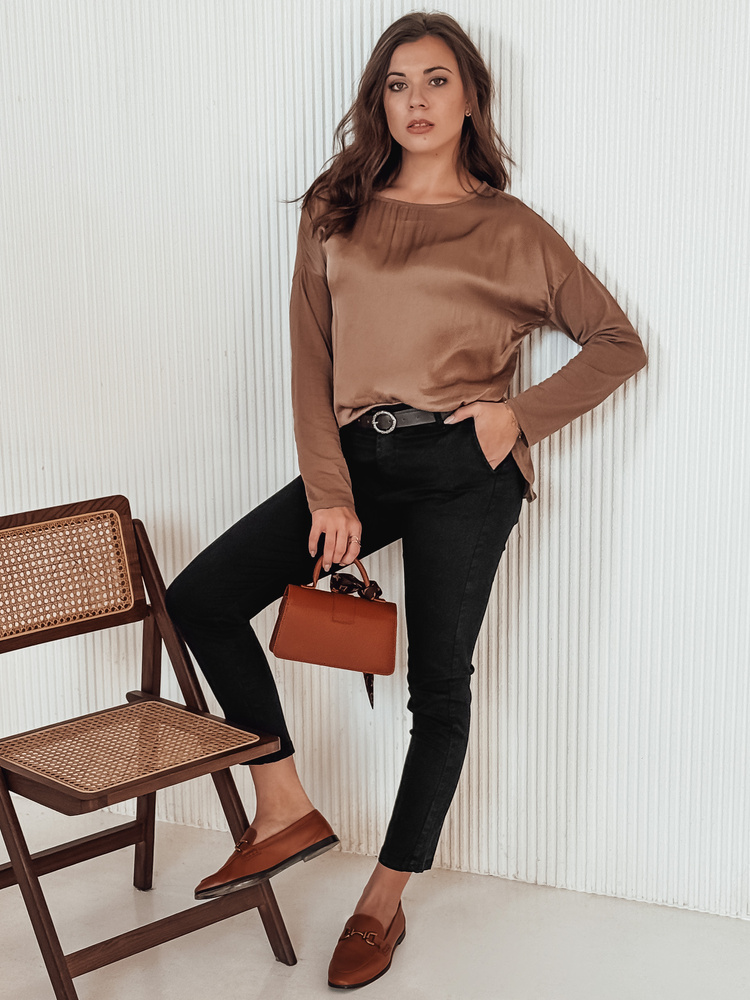 Pantaloni negri de damă TRENDIOSS cu curea