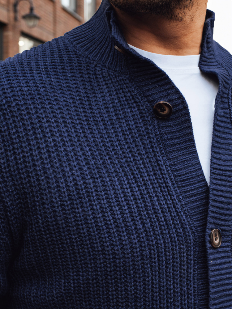 Pulover albastru cu nasturi pentru bărbați