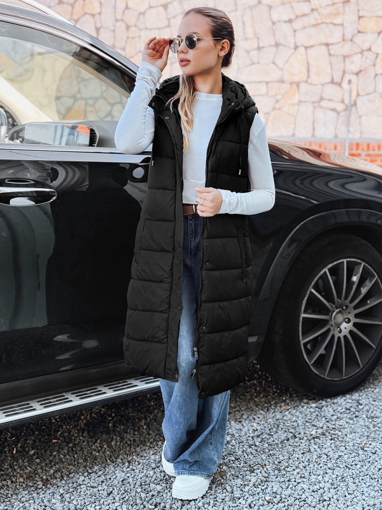 Dlhá čierna prešívaná vesta