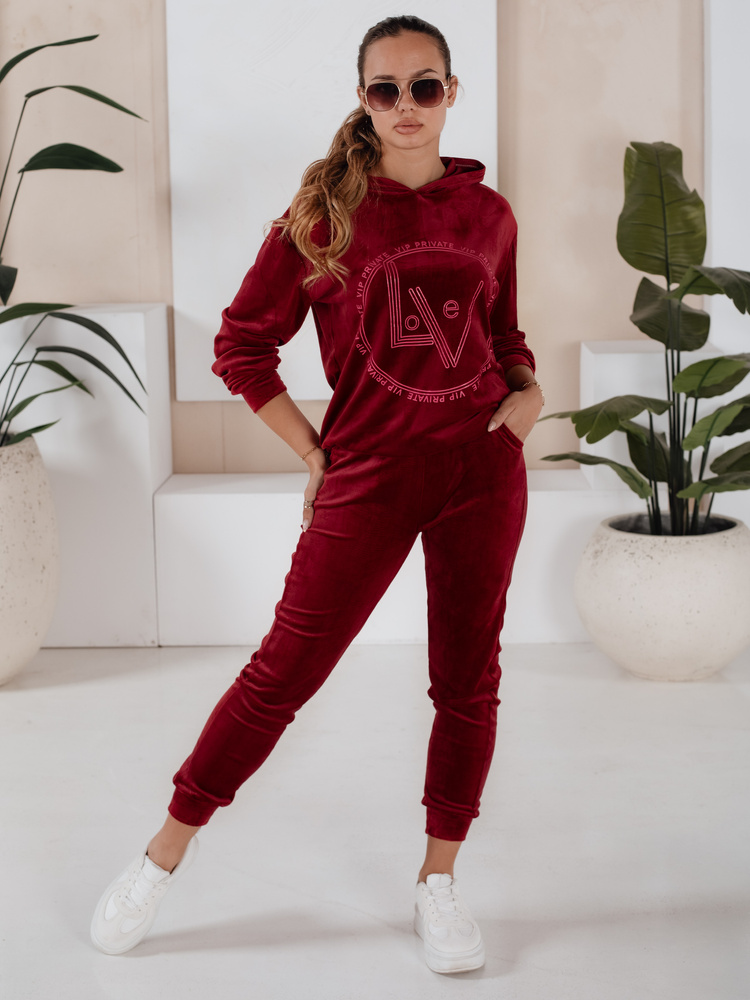 Welurowy komplet damski VIP PRIVATE bordowy Dstreet