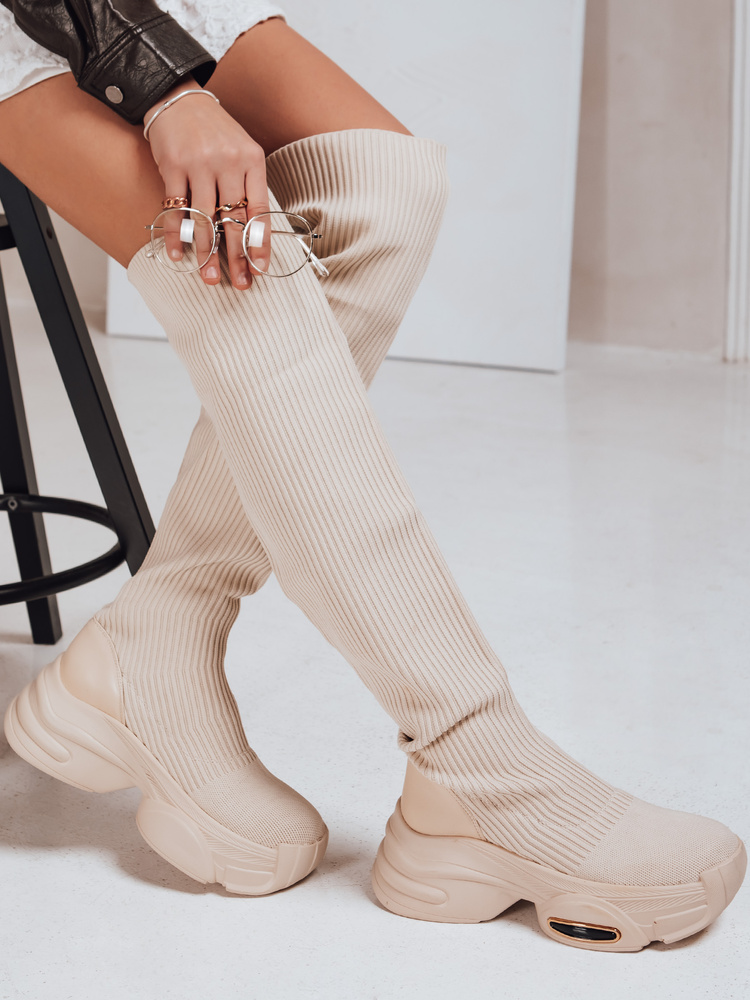 Dámske béžové čižmy nad kolená