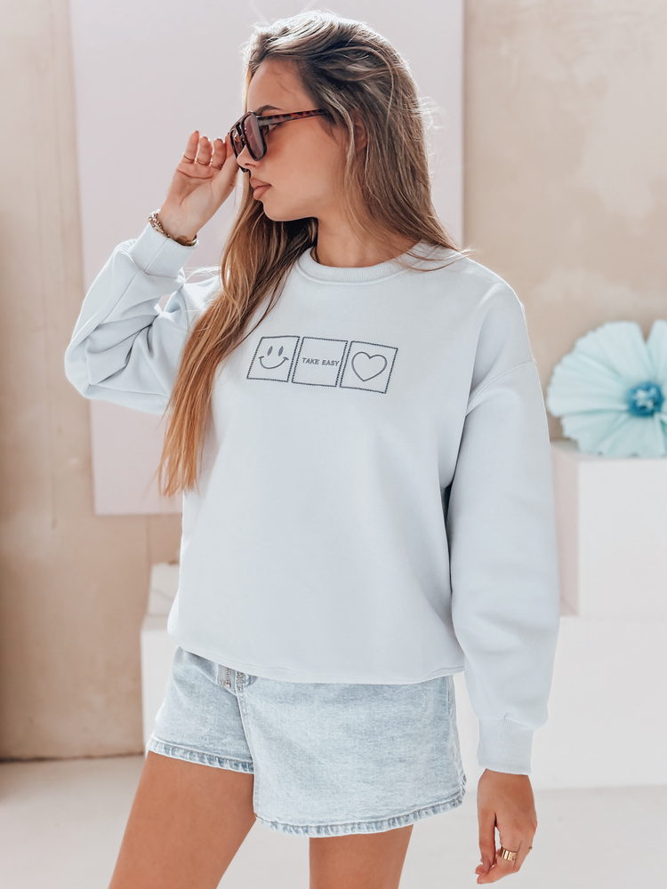 Bluza damska oversize z haftem EASYJOY niebieska Dstreet