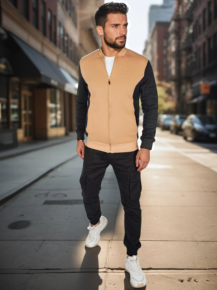 Bluza męska rozpinana za stójką kamelowa Dstreet