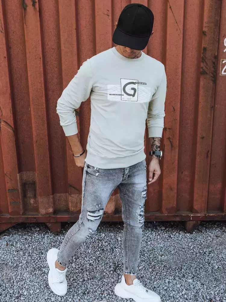Bluza męska z nadrukiem beżowa Dstreet
