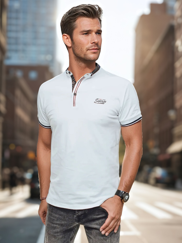 Koszulka męska polo z haftem biała Dstreet