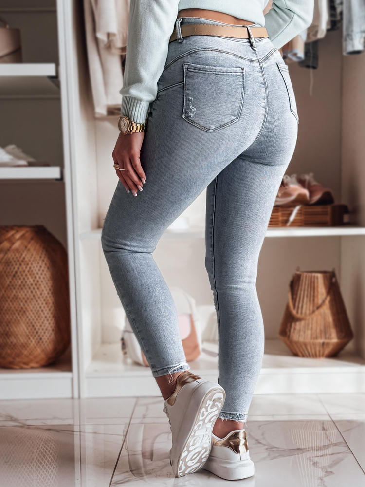 Spodnie damskie jeasnowe skinny z haftem MOONAIR niebieskie Dstreet