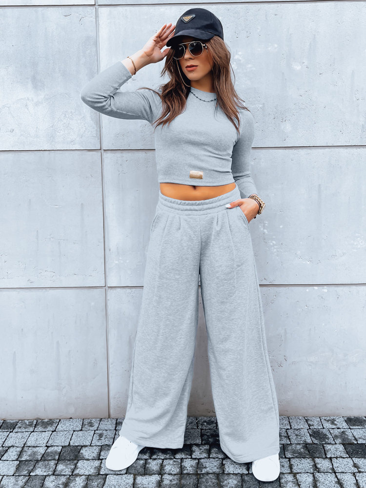Zestaw damski spodnie wide led i crop top z długim rękawem ASTRAL ALLURE szary Dstreet