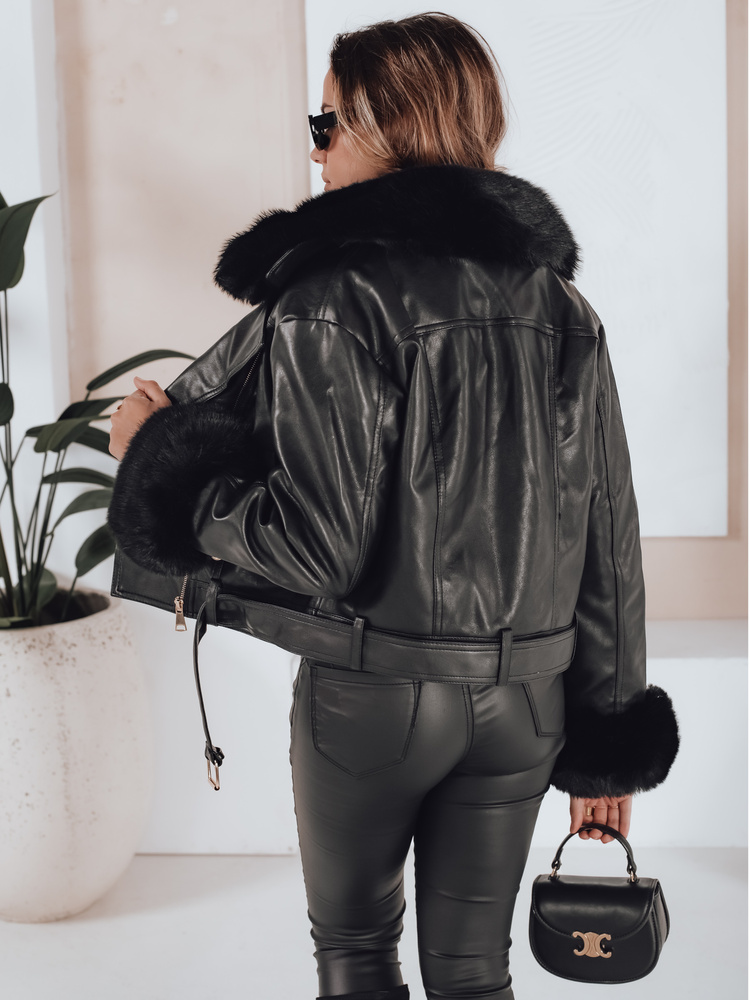 Geacă de piele de iarnă pentru femei cu blană