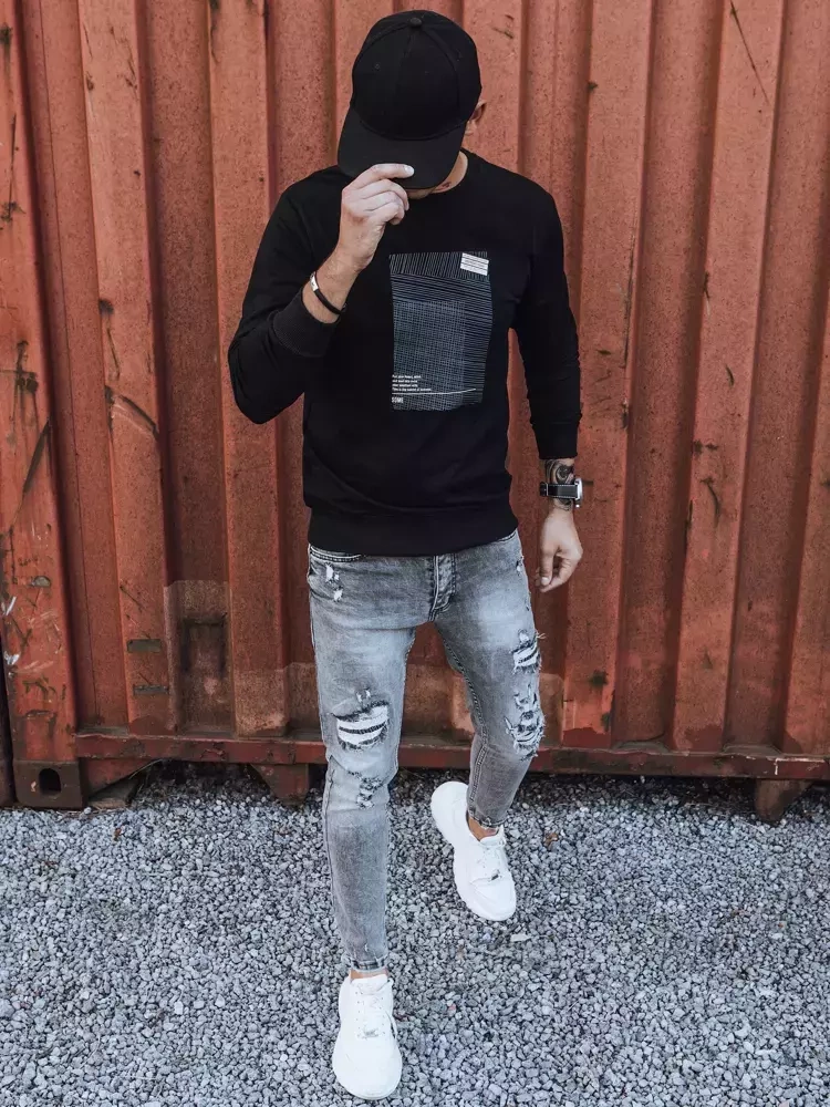Bluza męska z nadrukiem czarna Dstreet