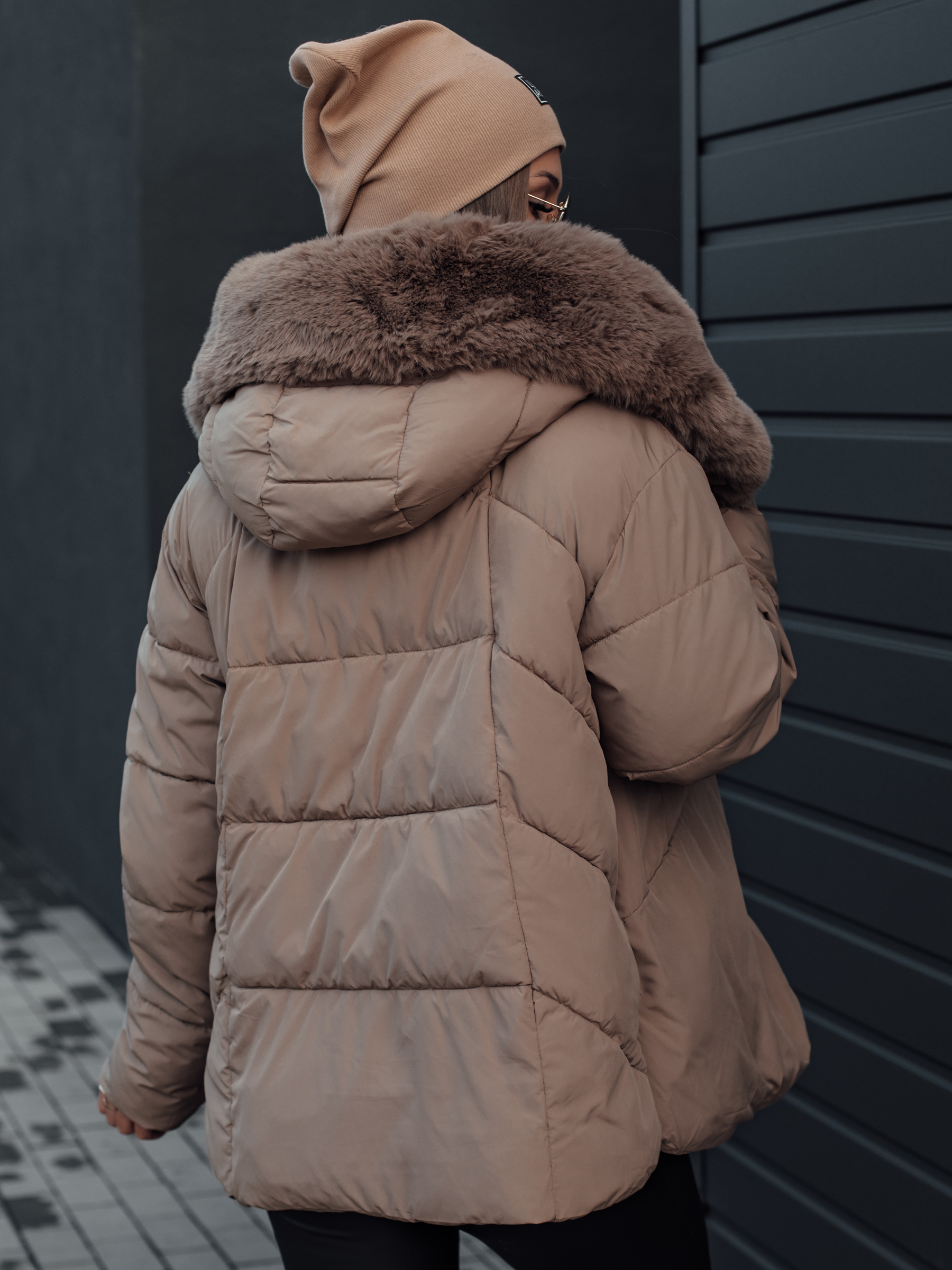 Women's Winter Jacket LUNAVI Quilted With Fur Beige Dstreet