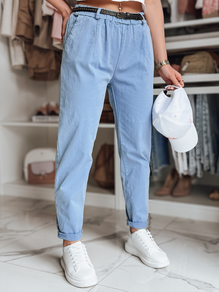Pantaloni chino de damă cu curea, albaștri