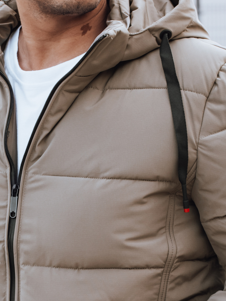 Kurtka męska zimowa pikowana z kapturem beżowa Dstreet
