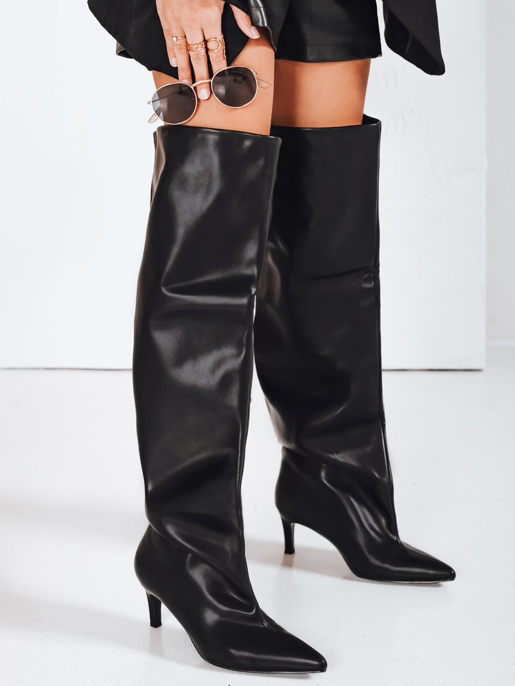 Kozaki damskie z szeroką cholewką czarne Dstreet