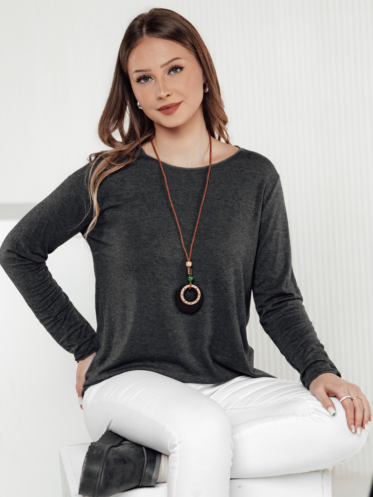 Bluzka damska one size LUCERIA z wisiorkiem grafitowa Dstreet